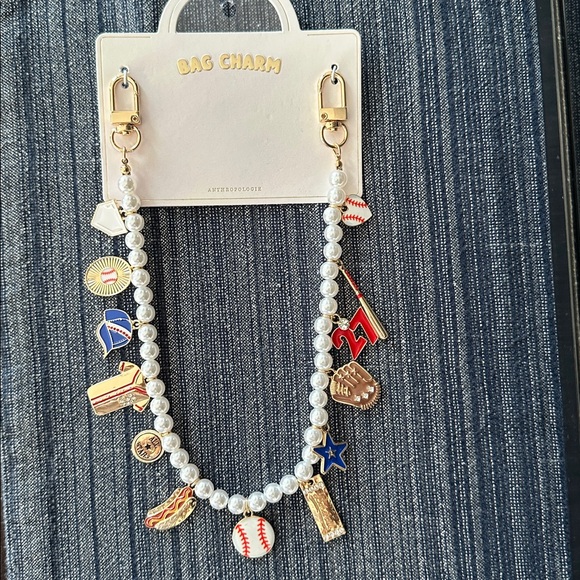 Anthropologie Icon Pearl Bag Charm Game Day Baseball NWT - Picture 2 of 7